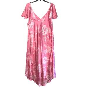 Amoureuse Pink Floral Maxi Babydoll Women's Nightgown Flutter Sleeve‎ Sz 18 / 20